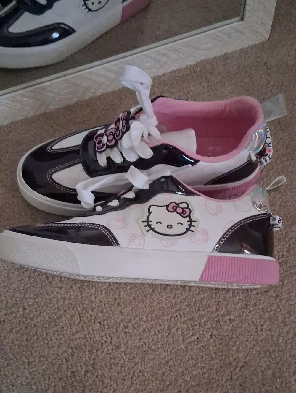Hello Kitty Kids' Pink & Black Lace-Up Sneakers